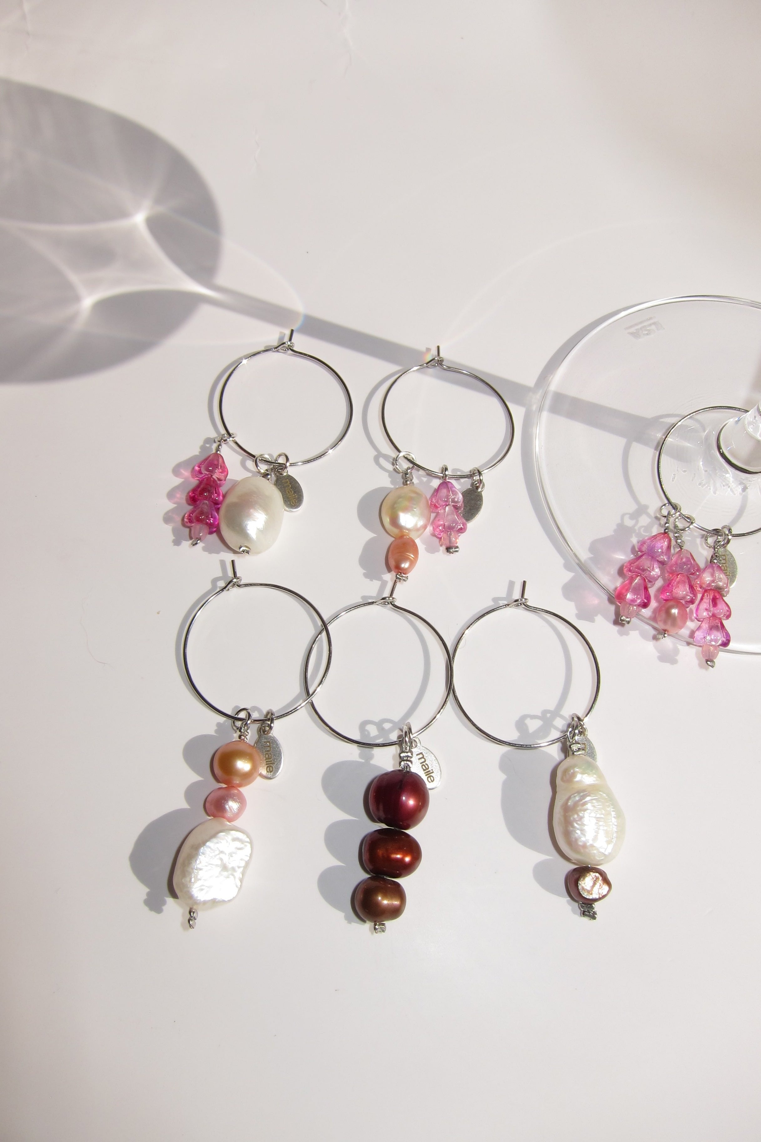 pink pearl wine charms