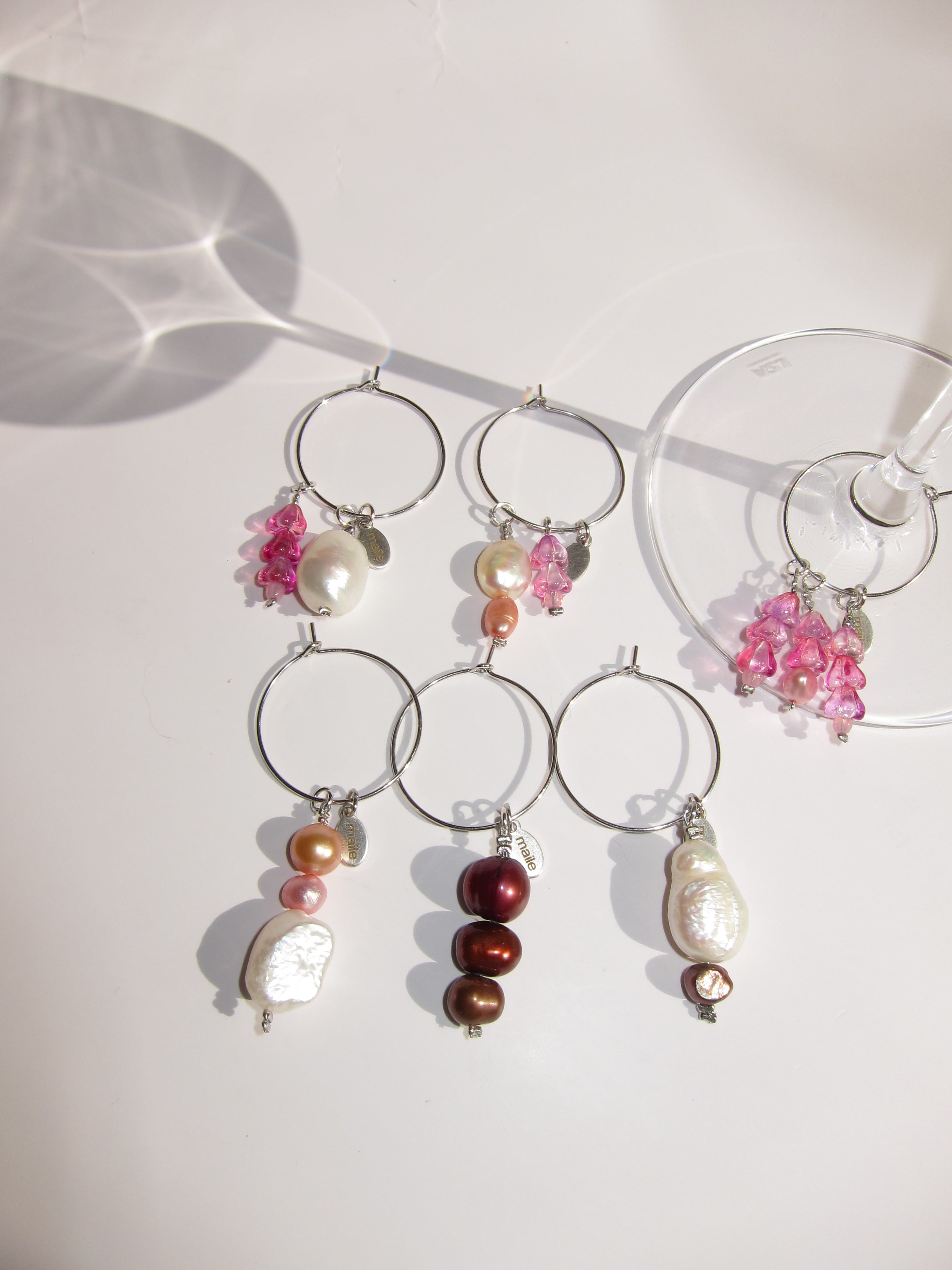 pink pearl wine charms