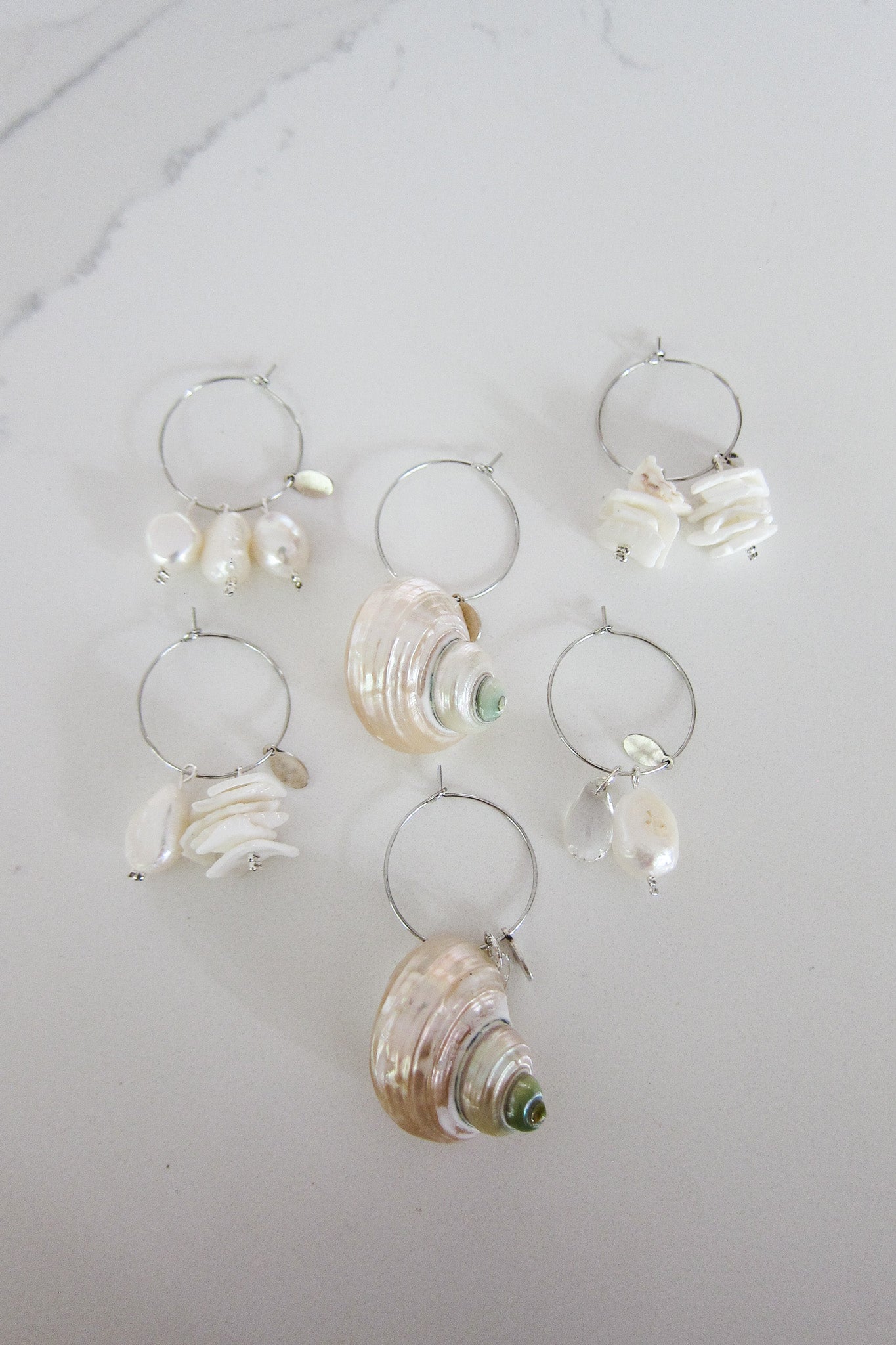 pearlescent shell wine charms