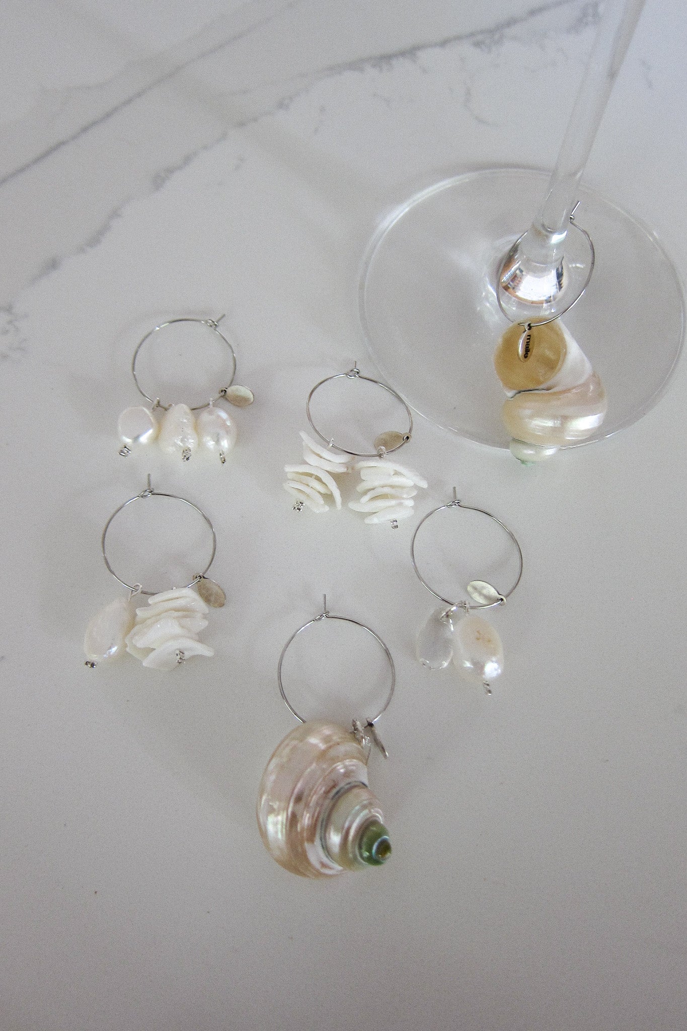 pearlescent shell wine charms